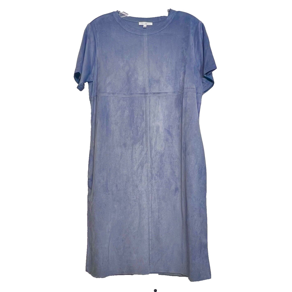 Joh Audrey Faux Suede Dress Womens Size Small Blue Stretch with Pockets Timeless